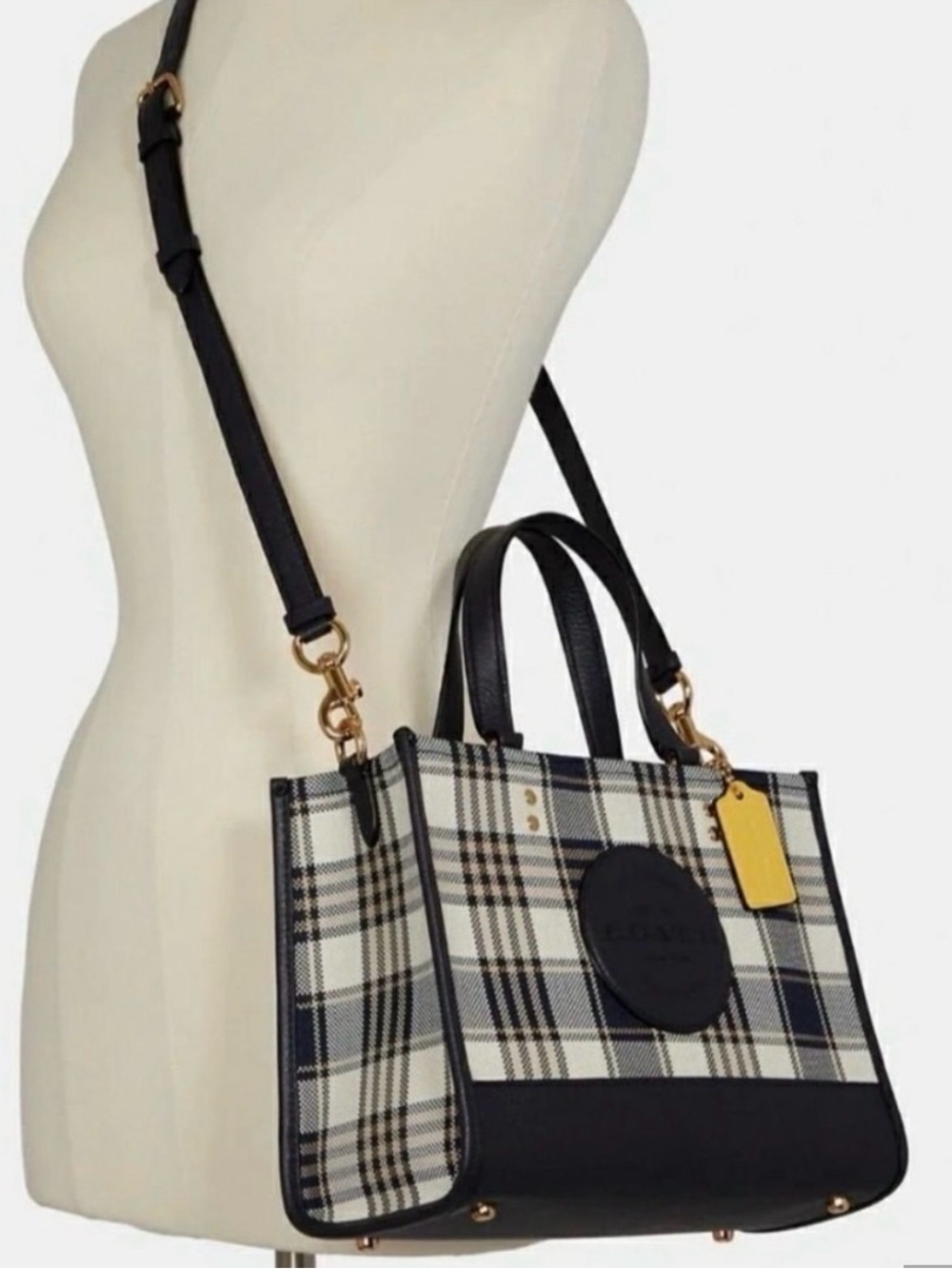 Coach Dempsey Carryall w/ Garden Plaid Print - Gold/Midnight Multi - EUC - Picture 2 of 8